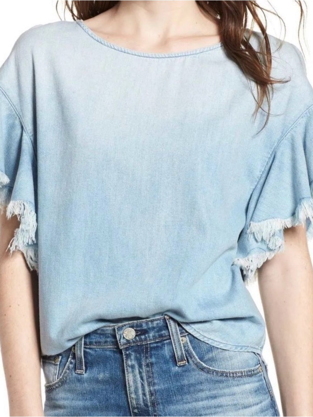 AG Adriano Goldschmied The Shannon top chambray blue fringe